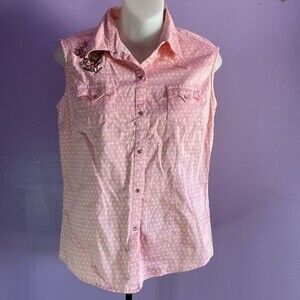 Adiktd Pink Polka Dot Western Sleeveless  Blouse Size Small